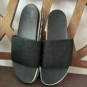 New Sorel Roaming Easy Slide Sandals, Casual Stretch Black Slides, Athleisure